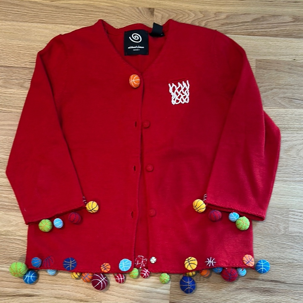 Michael Simon Red Cardigan with Colorful Accents